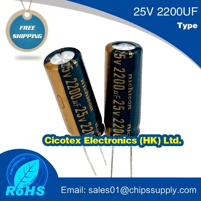 20 шт./лот алюминиевый электролитический конденсатор 25 В 2200 мкФ +-20% 10*25 мм В2200 10x25