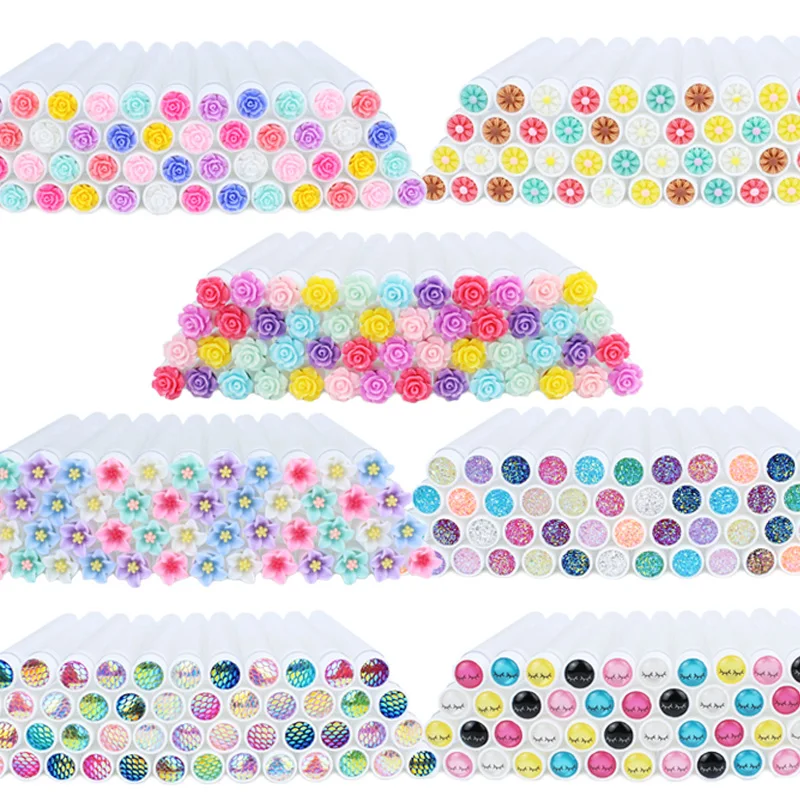 

50pcs Eyelash Brush Empty Tube Disposable Eyelash Wands Eyebrow Brush Replaceable Dust-proof Sparkling Rose Flower Resin Drill