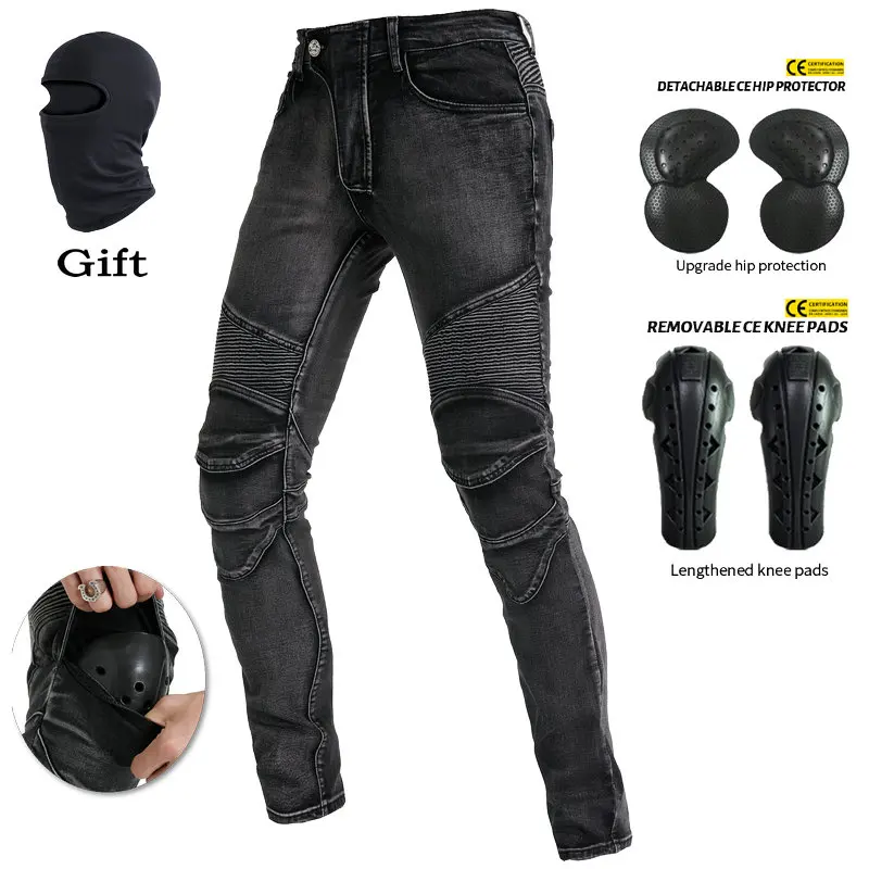 Enlarge Motorcycle riding pants Silver gray Retro leisure motorcycle jeans men's outdoor motorcycle stretch anti-fall riding pants