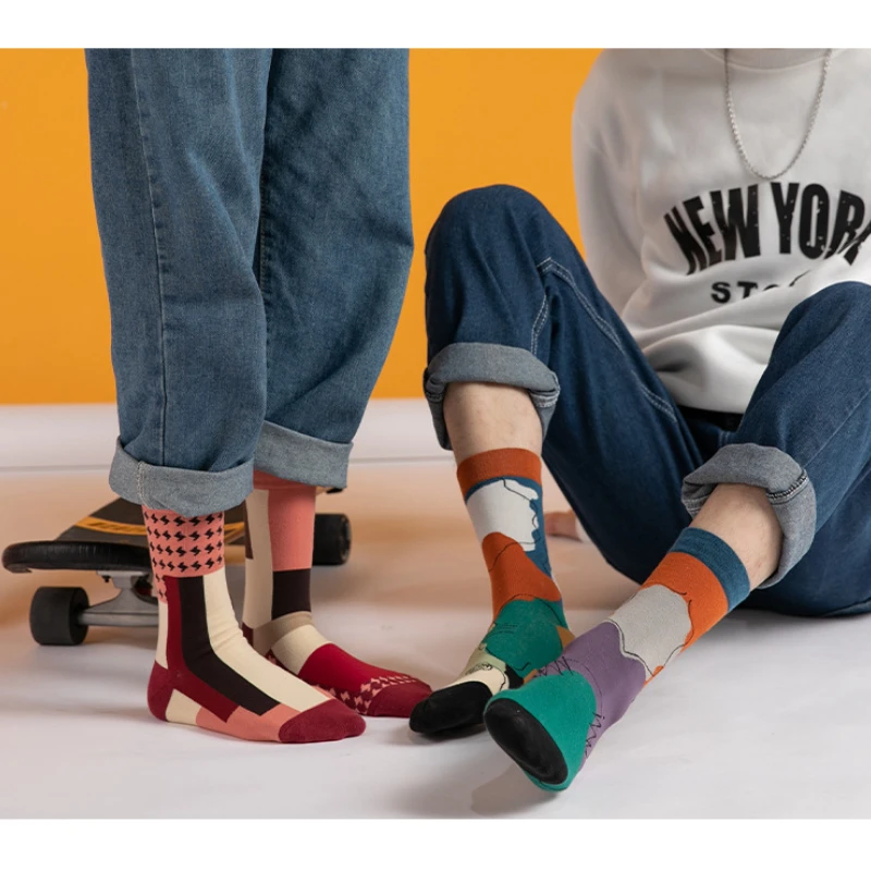 New product personality AB trendy socks irregular geometric pattern in the tube trendy men's cotton socks