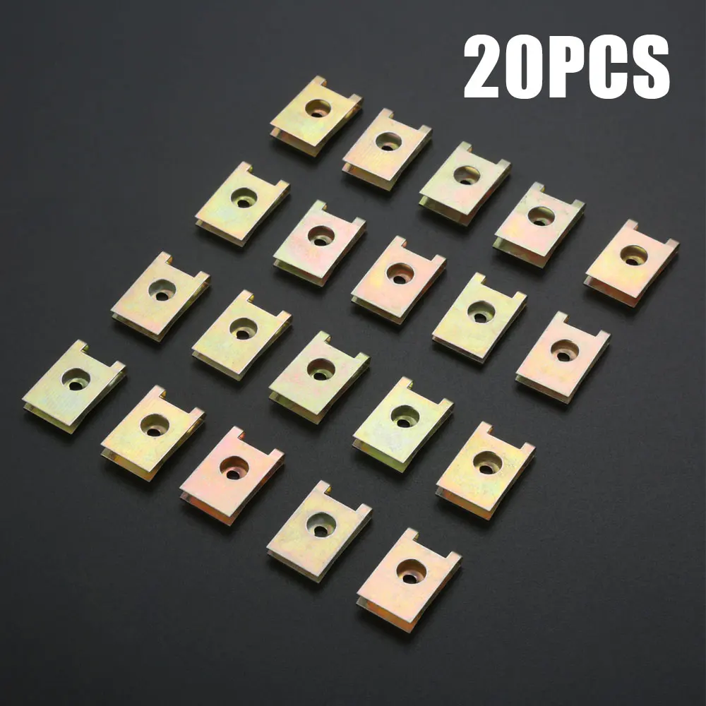 

20Pcs Car Fastener Clips Screw Base U Type J98 Nut Mounting Fastener Clips Automobile Engine Fender Bumper Guard Plate Clamp 3mm