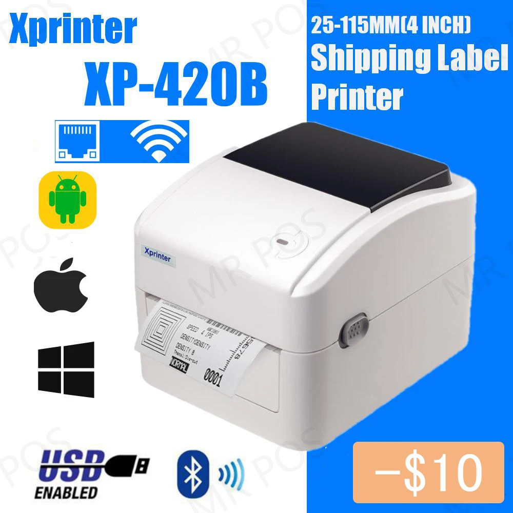 

Wi-Fi Xprinter XP-420B 4-дюймовый Термопринтер для печати этикеток шириной 115 мм, принтер штрих-кодов с поддержкой QR-кода ePacket Express Waybill