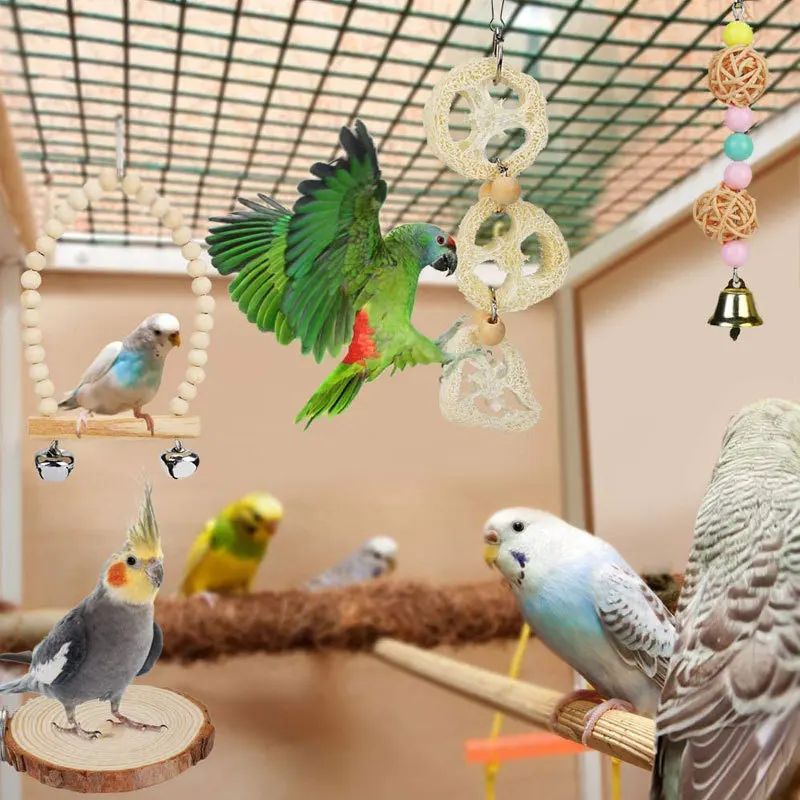 

8 Pieces Pack Parrot Playset Pet Bird Playset Log Color Undyed Healthy and Environmentally Friendly Pet Bird Supplies Bird Toys