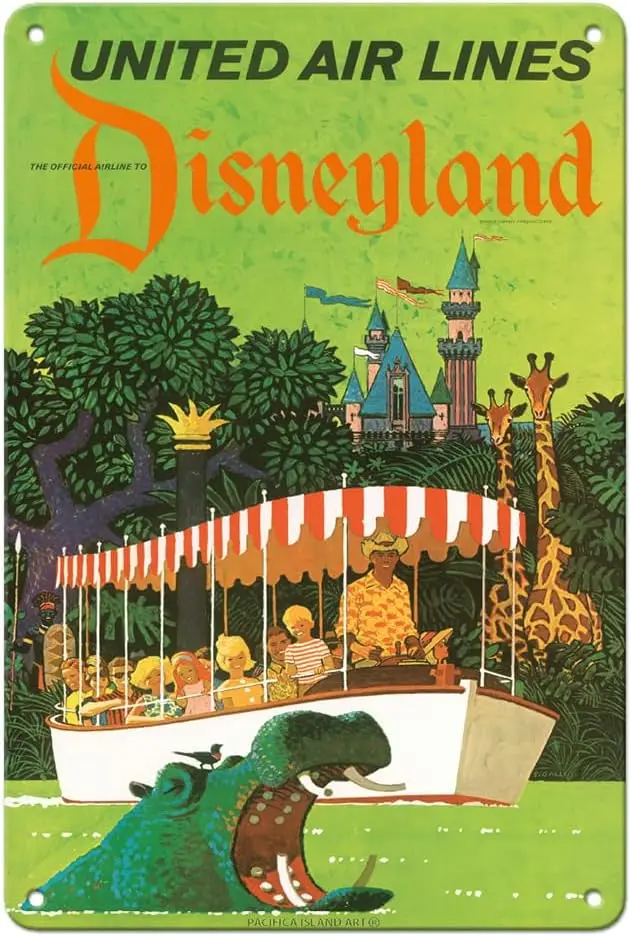 Pacifica Island Art California — Cruise Jungle Hippo United Air Lines Винтажный туристический постер