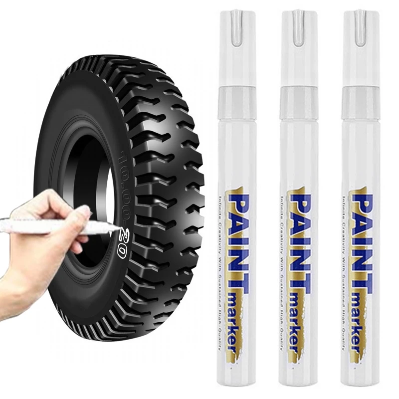 

3Pcs Waterproof Car Tyre Tire Paint Marker Pen White Permanent Pen for Wood Glass Paper Art Painting Pens