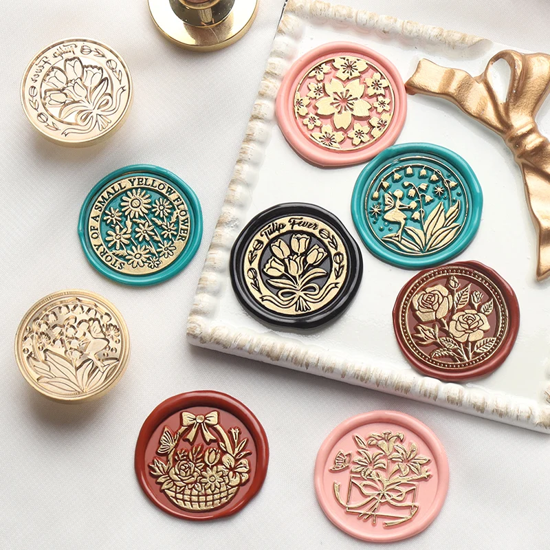 

30mm Flower Fire Paint Stamp Postmark Sealing Wax Rose/Tulip Stamp Head Scrapbooking Hand Account Beautiful Envelope Wedding