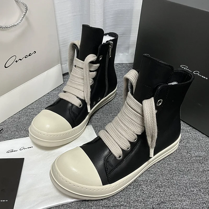 

High quality Rric Owees high-top men's and women's sneakers Owens sports casual cowhide shoes couple models EUR35-47 with box