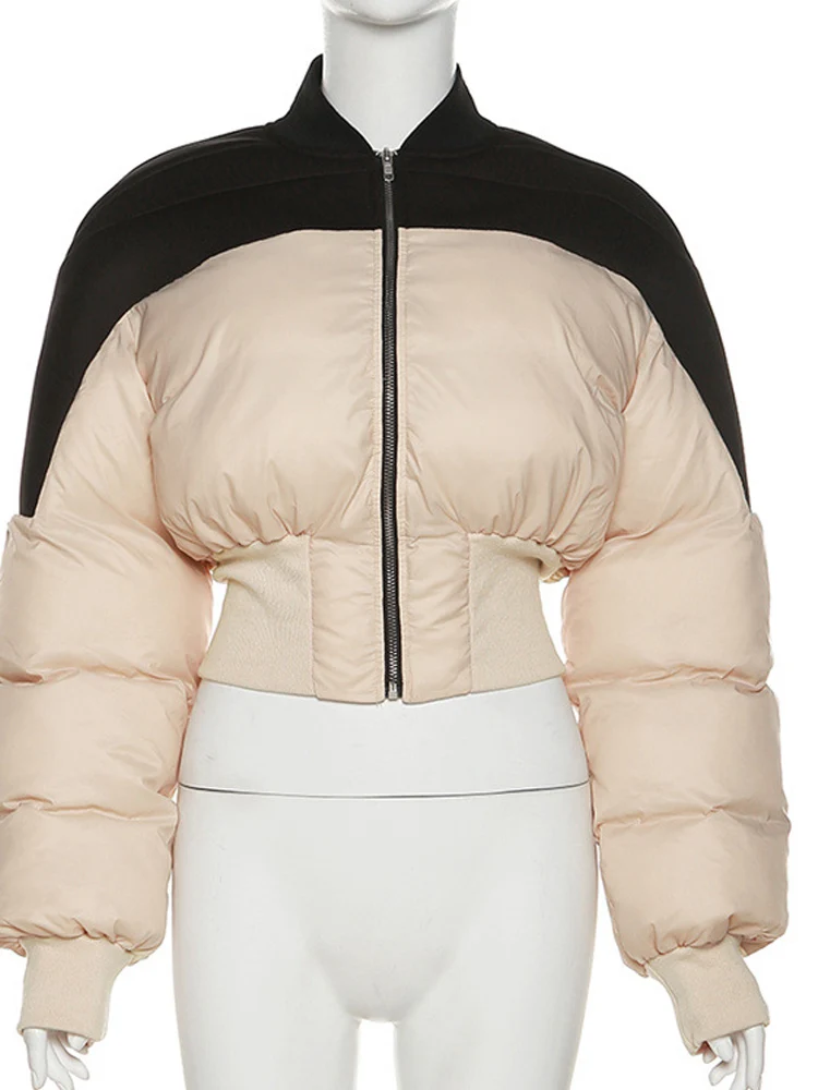 

Женские укороченные парки в стиле пэчворк, стеганые куртки-Пуховики с воротником-стойкой, модные повседневные пальто для парки с цветными б...