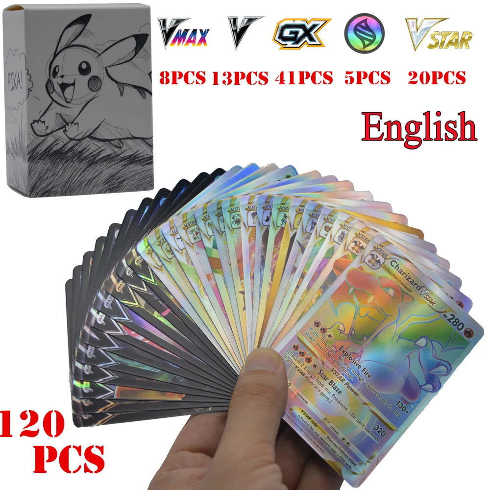 

120PCS/Box Pokemon Vstar MEGA GX Vmax English Shining Cards TAKARA TOMY Children Playing Games Battle Trading Kaarten Kids Gift