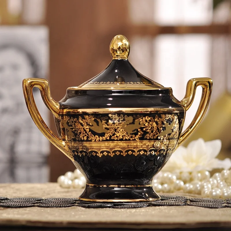 

Wholesale Western Black Luxury Ceramic Cups Gilding Home Decor Living Room Porcelain Coffee and Tea Sets