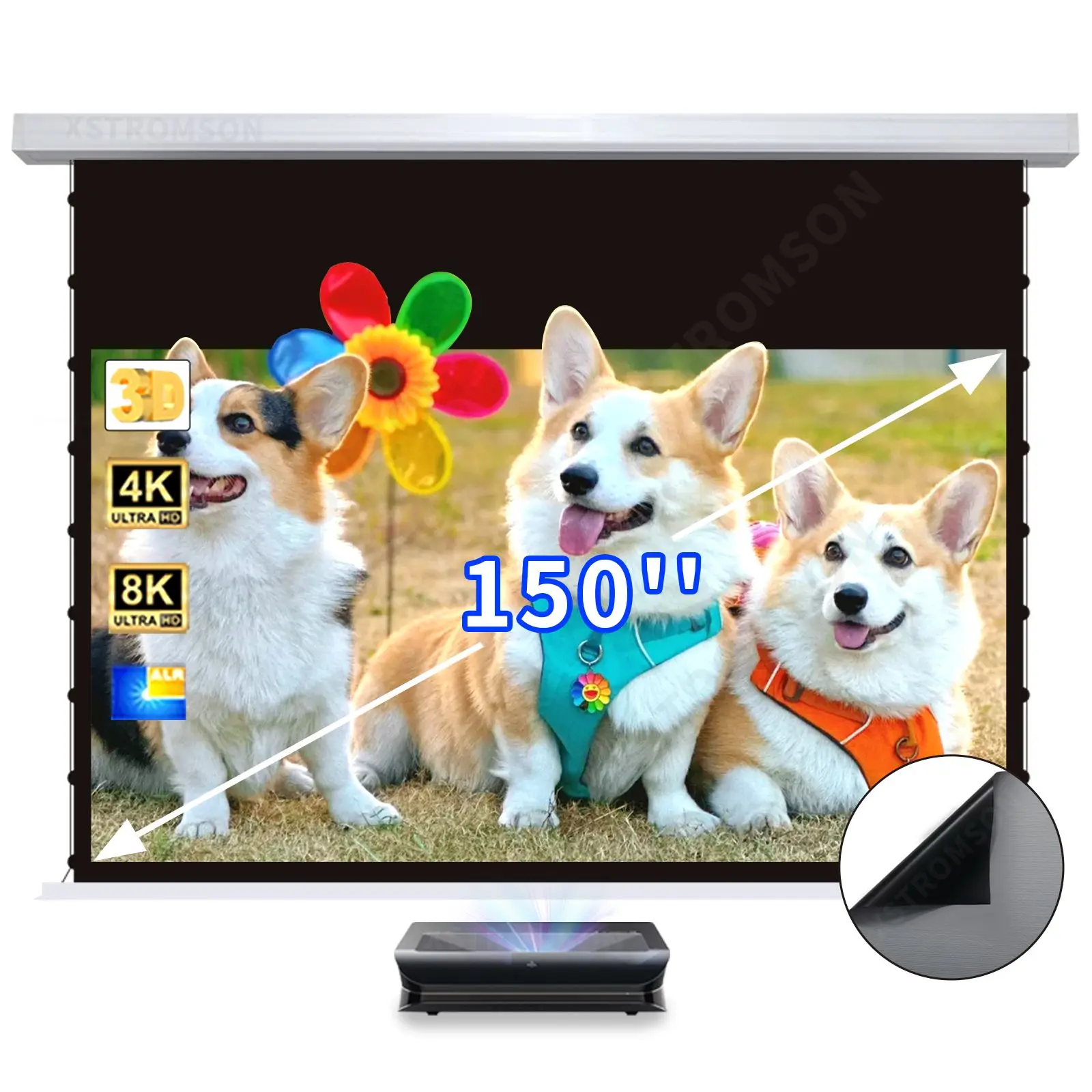 8K выдвижной экран проектора с моторизованным натяжением