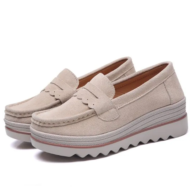 

Мокасины женские из натуральной кожи, удобные мягкие лоферы на платформе, без застежки, плоская подошва, повседневная обувь для кормления, в...
