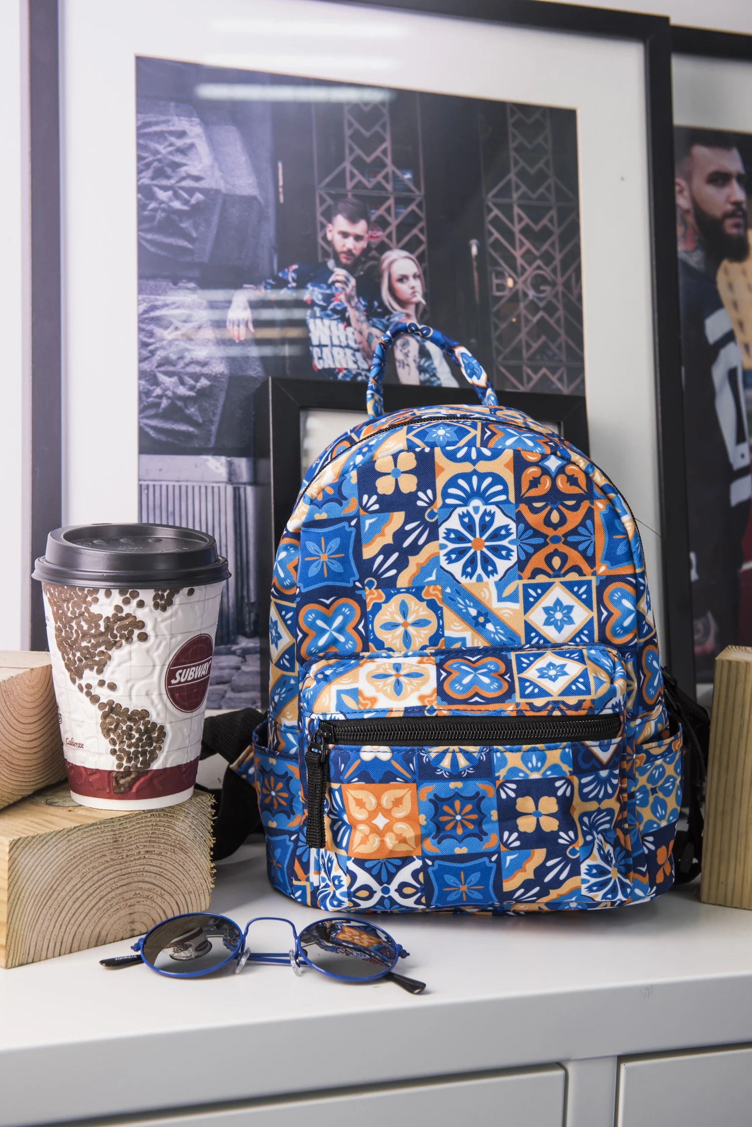 Mini Oxford square printed pattern backpack for women going shopping, outdoor travel, backpack for students going to school back