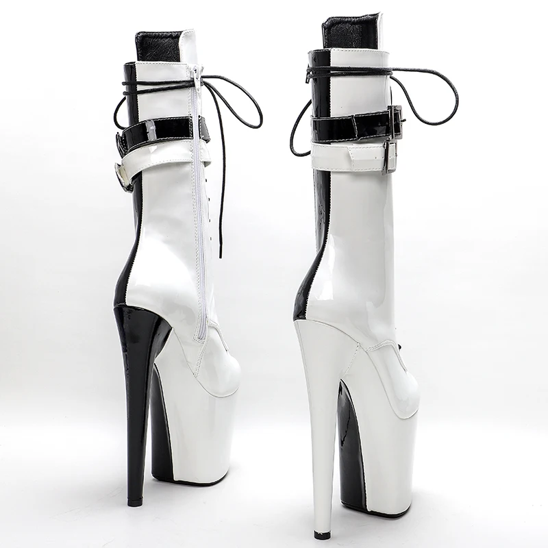 Leecabe 20CM/8Inch color matching  Plus Size Pole Dancing Lace Up  Boots Thin Heels Sexy Fetish Women Shoe  platform boot 4BY