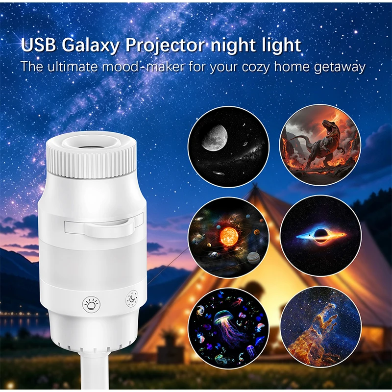 Фото Мини-проектор Galaxy 2-в-1 с USB-подключением и ночником 360° °   Проектор звездного неба с регулируемой яркостью для декора потолка спальни и автомобиля №4