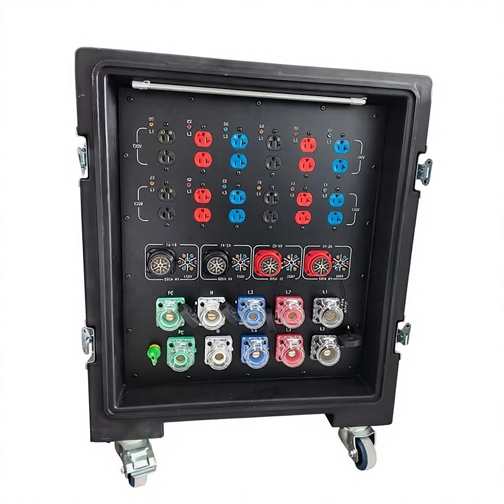Фото Коробка для распределения электроэнергии US Stage Power Distro Box, кейс для турне-освещения с разъемами Powercon Rhino, 19-контактными портами и розетками Socapex №1
