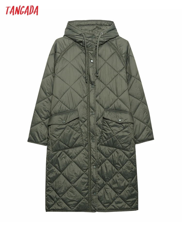 

Tangada 2021 Winter Women Amy Green Oversize Long Hood Parkas Cotton Jacket Long Sleeve Female Padded Overcoat 6H153