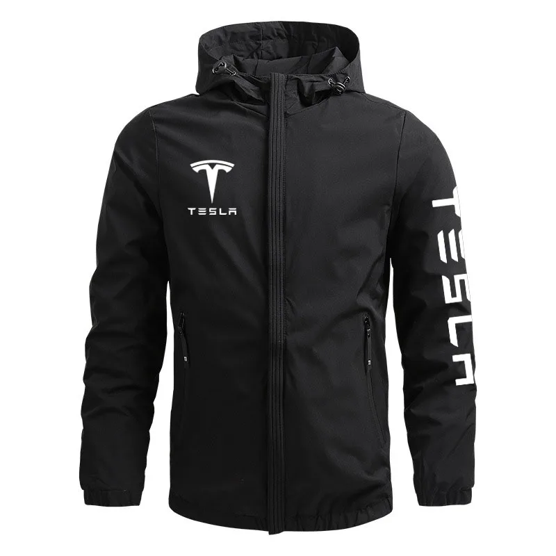 

Ветрозащитная куртка с капюшоном, мужская куртка-бомбер с принтом логотипа Tesla для фитнеса и бега, модная мужская одежда, весна-осень 2023