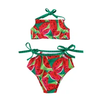 infant cute baby girls clothing summer casual swimsuit watermelon printed sleeveless halter crop tops high waist printed panties