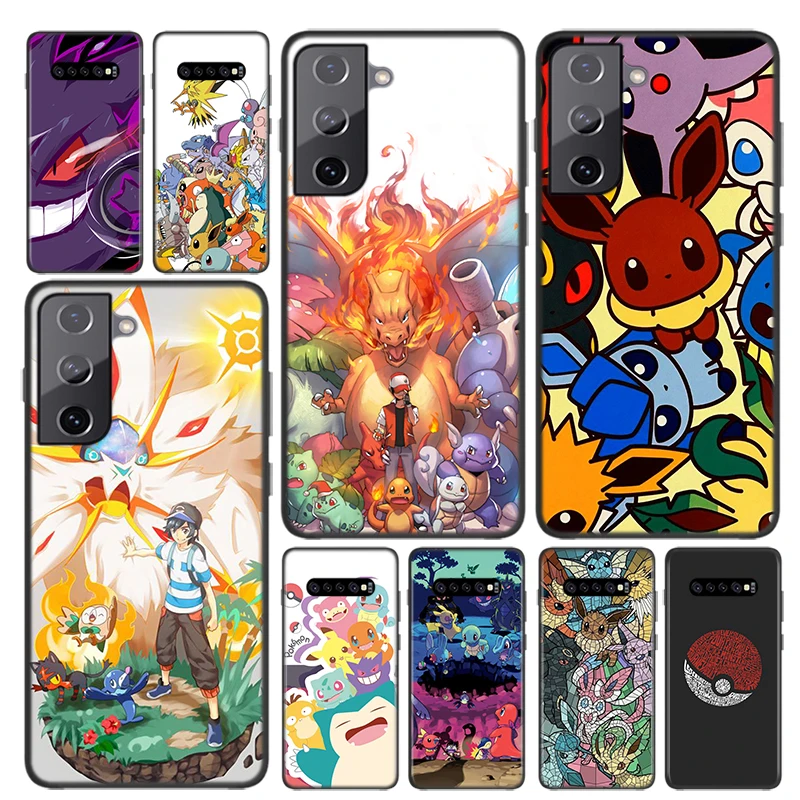 hot anime pokemon soft black cover for samsung galaxy s22 s21 s20 fe ultra s10 s10e lite s9 plus pro phone case free global shipping