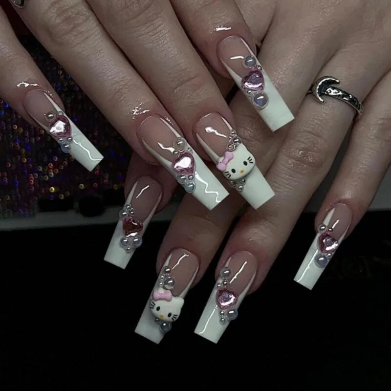 Sanrio Hello Kitty Press on Nail мультфильм аниме милый KT Cat розовый любовь накладные ногти