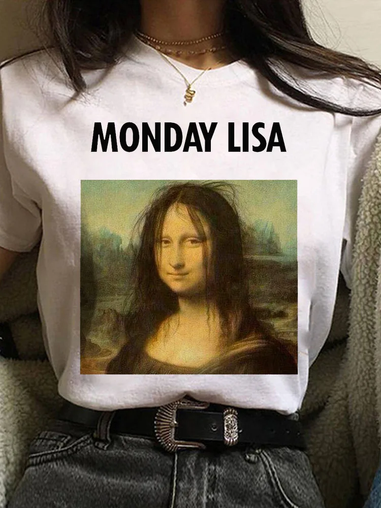 

Summer Fashion Women Tshirt Casual Funny White Mona Lisa T Shirt Women Tee Shirts Short Sleeve Female T-shirt Tumblr Cute Tshir