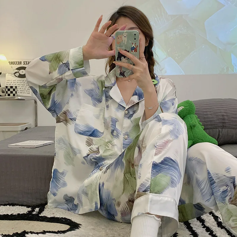 Yunyirou Spring Thin Ice Silk High-Grade Women's Long-Sleeved Cardigan Lapel Casual Breathable Clothing Long Length To Ankle