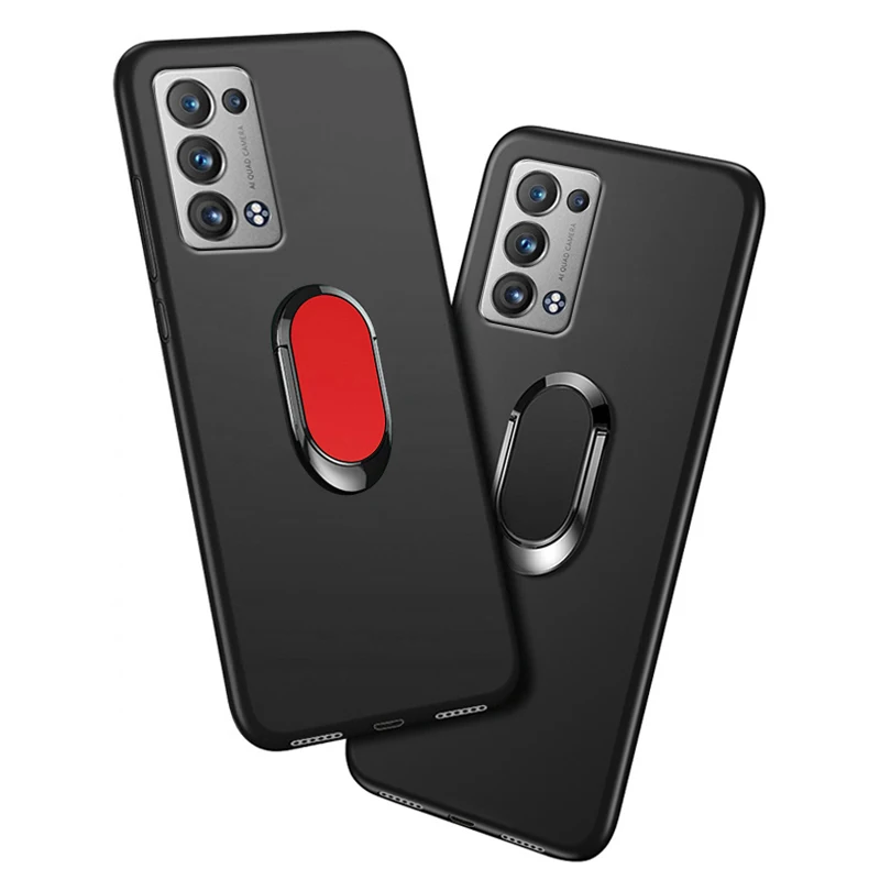 

OPPO Reno6 Pro Plus 5G Case 6.55" Soft Black Silicone Magnetic Car Holder Ring Phone Cover for OPPO Reno 6 Pro Plus 5G Fundas