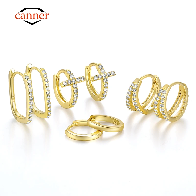

CANNER Minimalist 925 Sterling Silver Hoop Earrings Cartilage Earrings Piercing Accessory Trendy CZ Huggie Female Hoops Jewelry