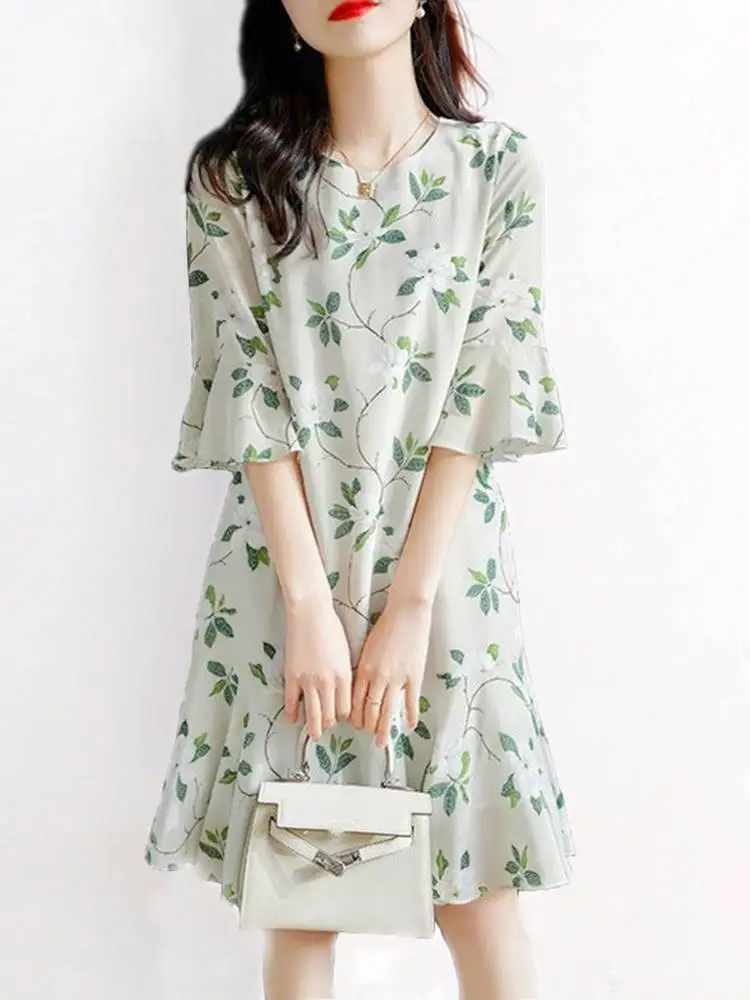 

ZANZEA Women 2022 Casual O Neck Loose French Sundress Eelgant Party Robe Summer Flared Sleeve Dress Short Sleeve Mini Sundress