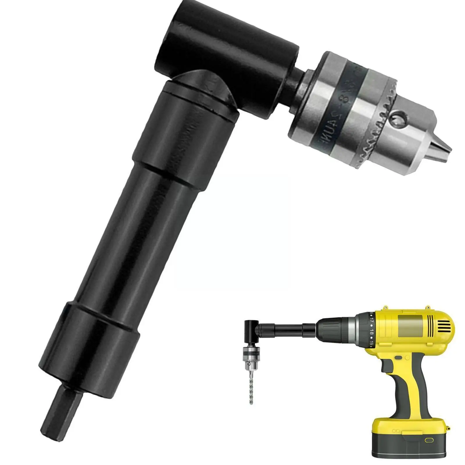 90 Degree Right Angle Electric Drill Corner 8mm Hex 1-10mm Woodworking Bend Chuck Shank Extending Turning Range Three-jaw D F6S6