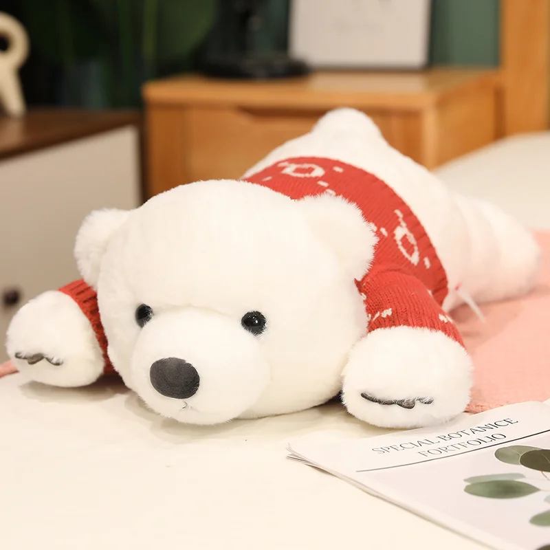 

Милые плюшевые игрушки, белый лежачий медведь с одеждой, подушка в виде животного, подушка для сна, Детские успокаивающие куклы