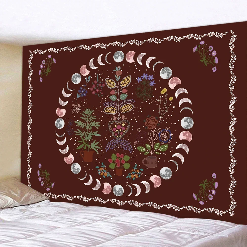 Декор для дома в виде Луны и растений гобелен стиле хиппи богемный декор