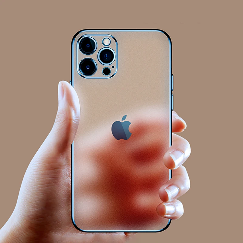

Luxury Plating Square Frame Matte Soft Silicone Case for iPhone 13 12 11 Pro Max Mini XR X XS 7 8 Plus SE 2020 Transparent Cover