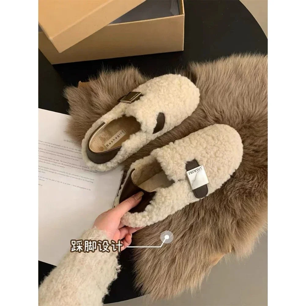 Женские зимние плюшевые туфли на плоской подошве уличные ботинки модные лоферы с