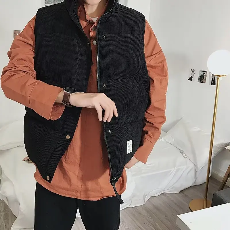 Coat Men Winter Parkas Sleeveless Vest High Quality Corduroy All-match Solid Color Cotton Jacket Tops