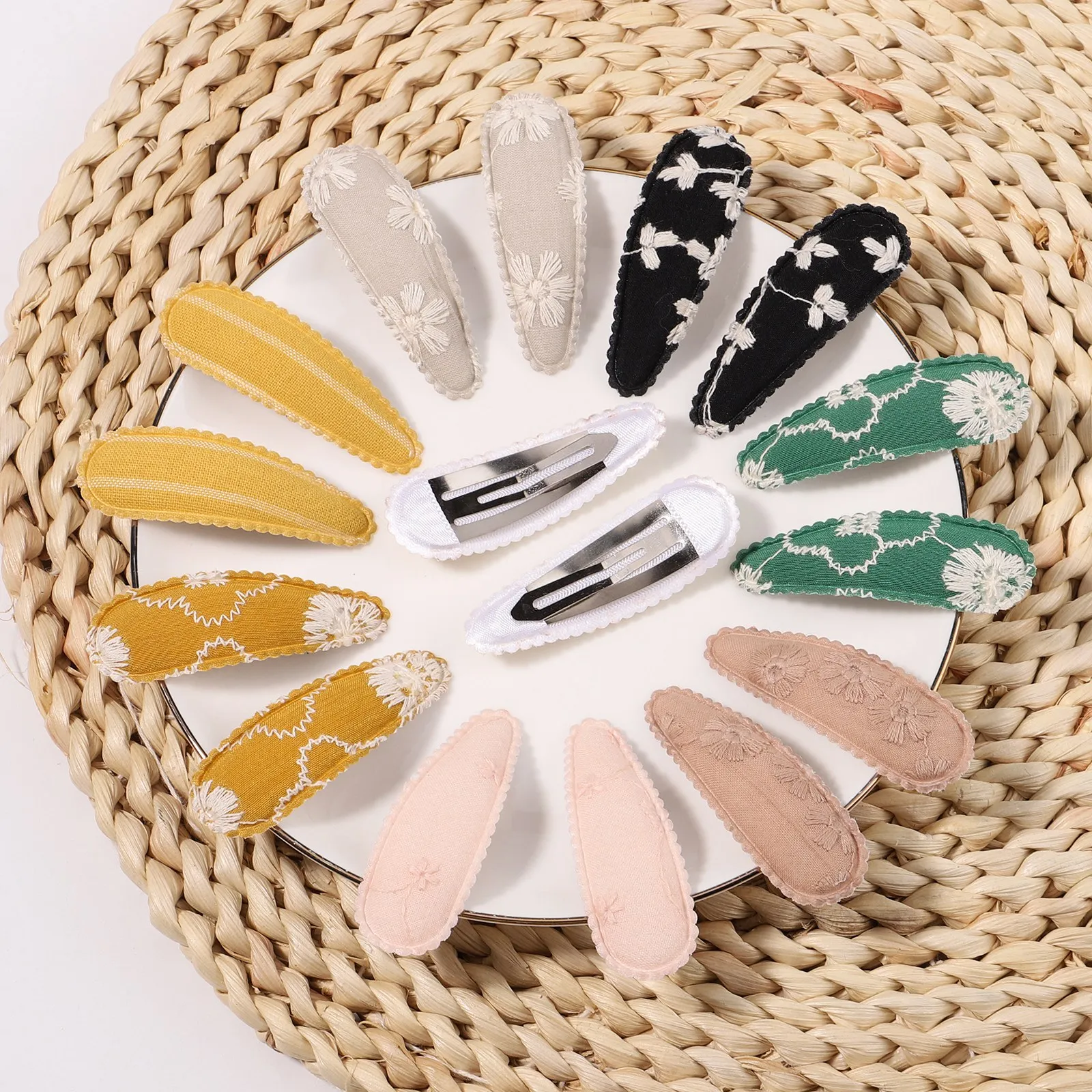 

2Pcs/Set Embroidery Waterdrop Shape Hair Clips For Women Girls Snap Hairpins Barrettes Headwear Kids Hair Accessories Wholesale