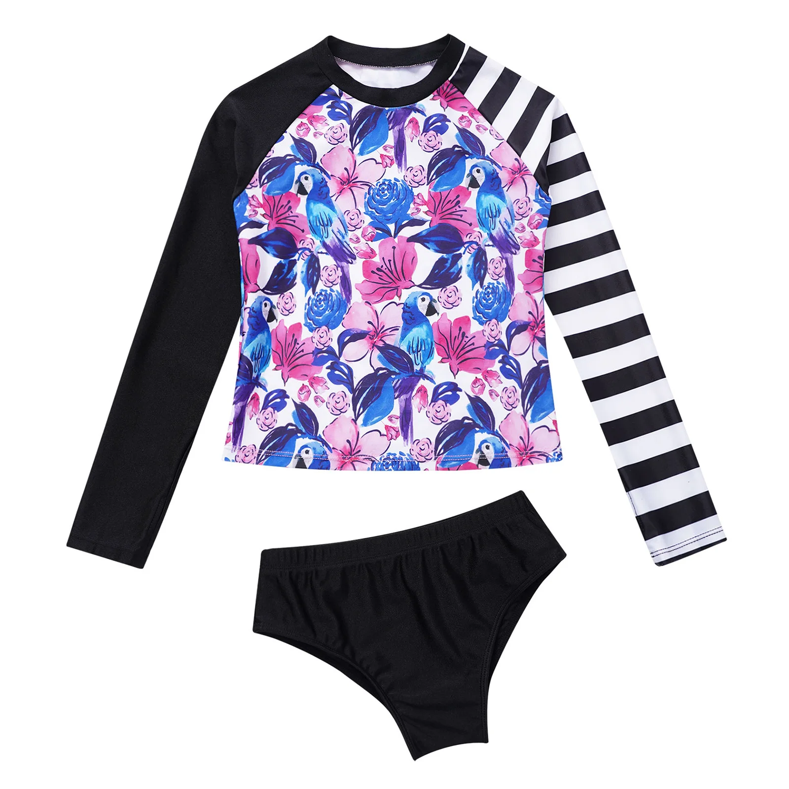 

Toddler Girls Two Piece Swimming Suit Swimsuit Beachwear Long Sleeves Stripes Swim Tops and Shorts Set Kids Swimwear Quickly dry