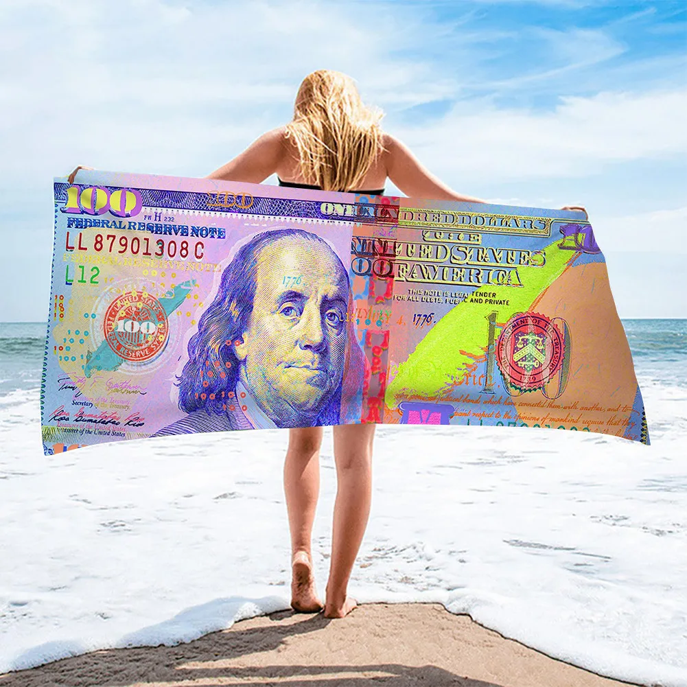 

Пляжные полотенца с изображением доллара США, дизайнерское полотенце из микрофибры, быстросохнущее полотенце для ванной и занятий спортом на открытом воздухе без песка, дорожное банное полотенце для плавания