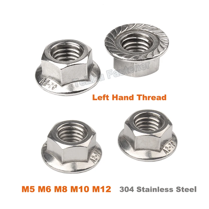 

Hex Flange Nut M5 M6 M8 M10 M12 304 Stainless Steel Left Hand Reverse Thread Hexagon Serrated Spinlock Flange Nuts Anti-thread