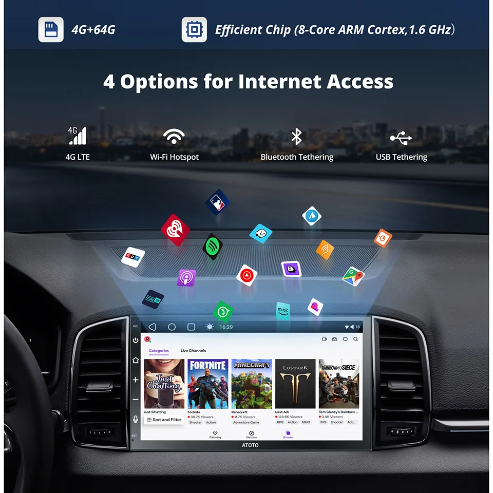 ATOTO 7 дюймов 8-ядерный Android Автомобильная Стереосистема 4G LTE WIFI Bluetooth USB Процветание