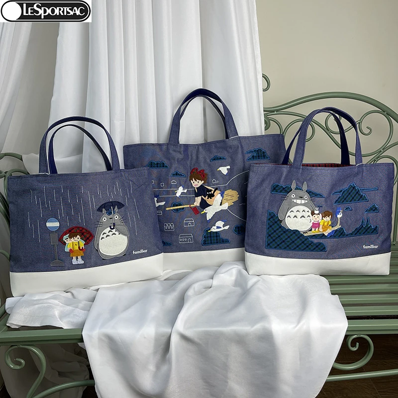 

Kawaii аниме мультфильм Lesportsac знакомый Кот издание женщины & #39s Мультфильм Сумка ручная вышивка джинсовая сумка тоут