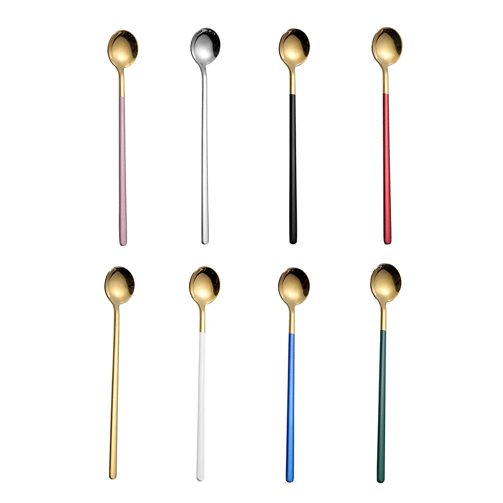 

8Pcs Stainless Steel Stirring Spoons Long Handle Coffee Spoons Dessert Spoons