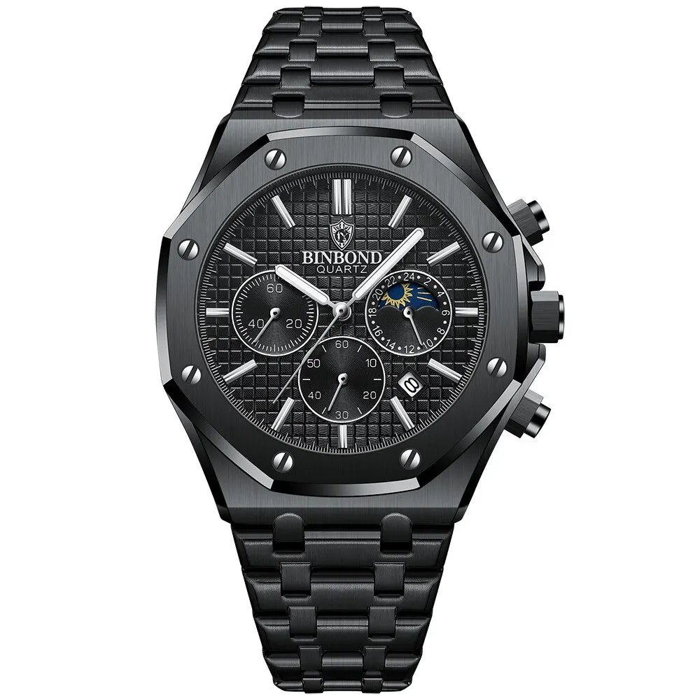 Fashion Sport Wristwatches Male Chronograph Quartz Stainless Steel Clock Luminous Relogio Masculino 5