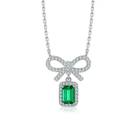 silver 925 necklace for women jewelry neck chain fit original bow knot pendant lab grown zambian emerald necklace on the neck
