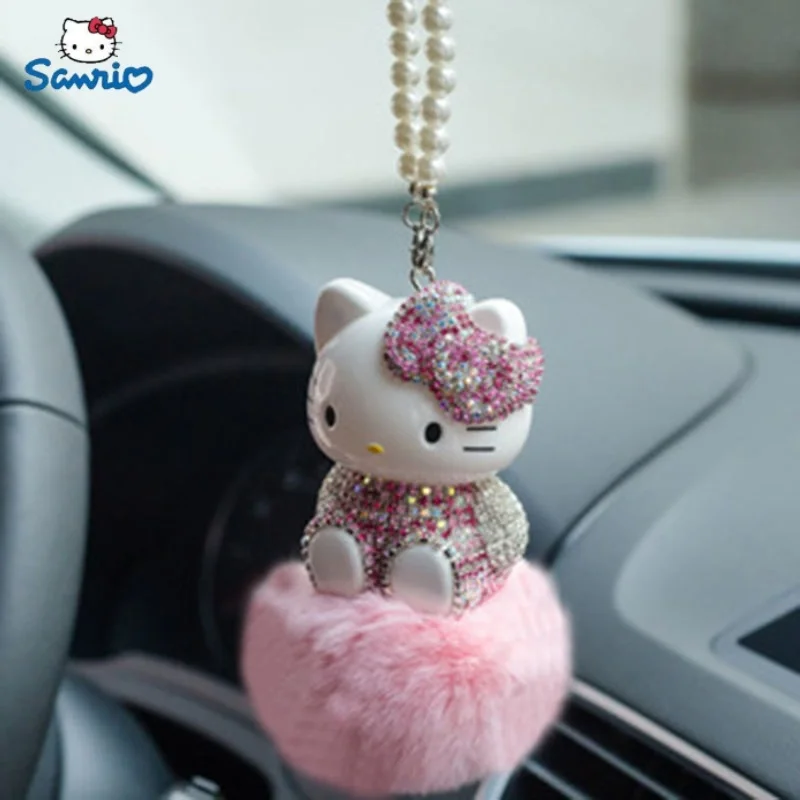 

Милый плюшевый автомобильный кулон Hello Kitty в стиле аниме, кошка, шар для волос, алмазные украшения, подвеска на зеркало заднего вида, автомоби...