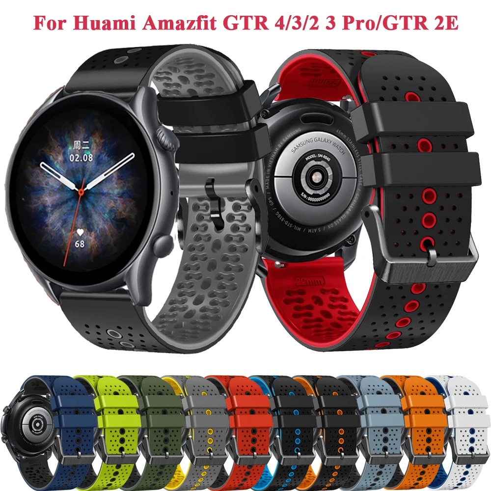 

Ремешок силиконовый для смарт-часов Xiaomi Huami Amazfit GTR 4/3/2/2e/47 мм/Stratos 3/2s Correa, браслет для Amazfit GTR 3 Pro, 22 мм