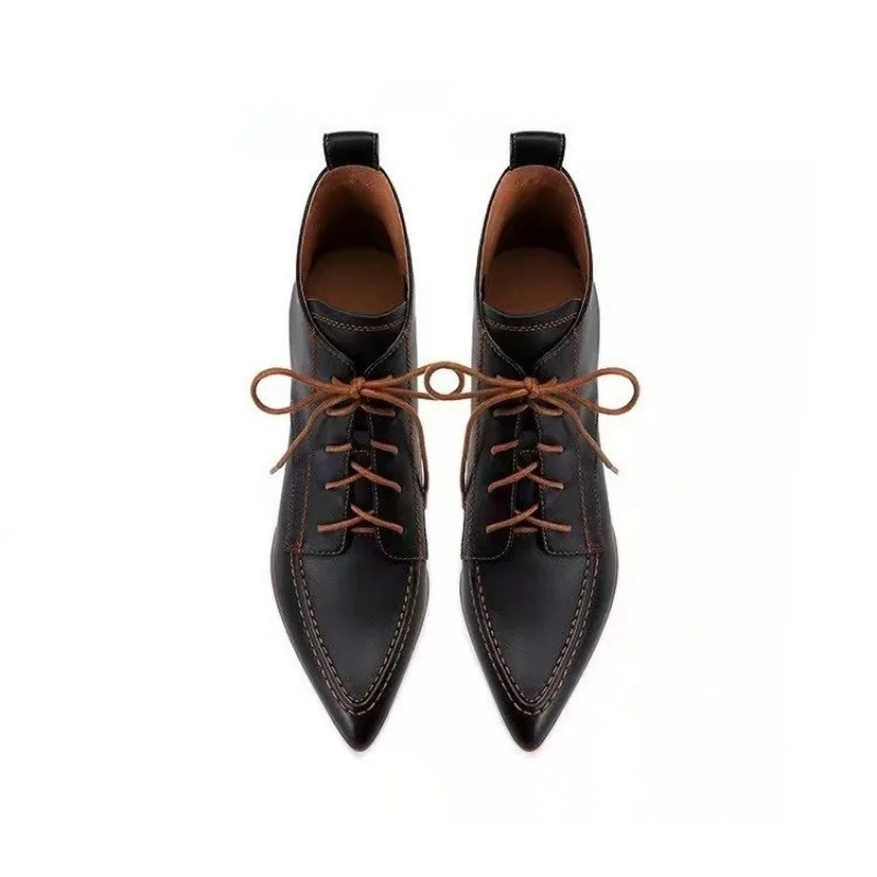 Женские ботильоны с острым носком на высоком каблуке со шнуровкой