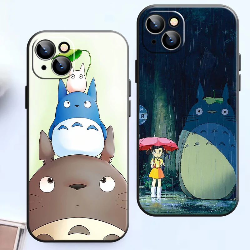 

Japan Anime Totoro Miyazaki Phone Case For Apple iPhone 13 12 11 Pro 12 13 Mini X XR XS Max SE 6 6s 7 8 Plus Black Coque