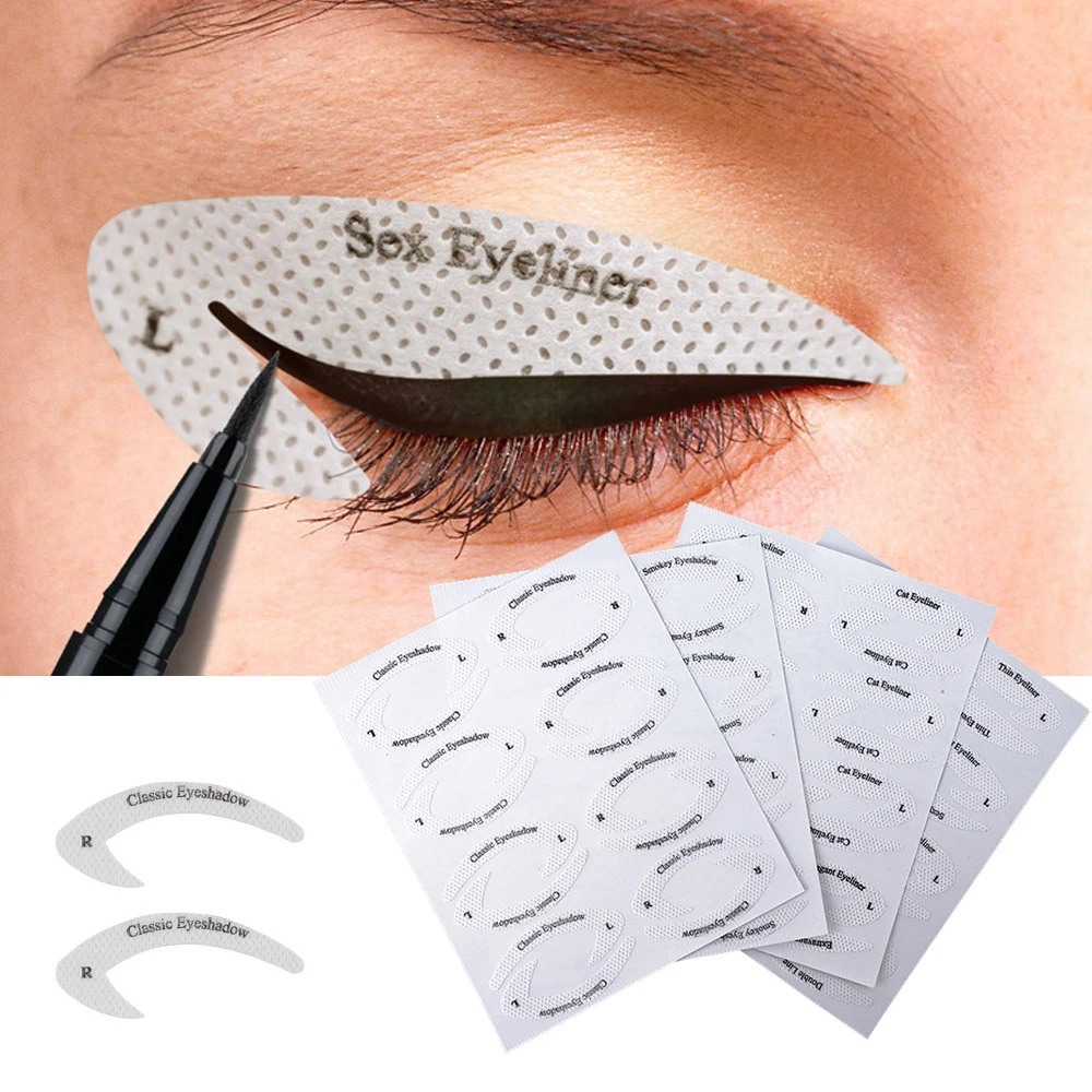 4pcs Eye Makeup Stencils Winged Eyeliner Stencil Template Shaping Tools Eyebrows Eye Shadow Makeup Template Tool Stickers Card